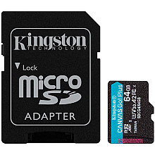 Kingston 64GB microSDXC Canvas Go Plus Gen4 200MB/s A2 U3 V30 Card + Adapter