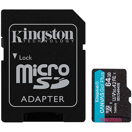 Kingston 64GB microSDXC Canvas Go Plus Gen4 200MB/s A2 U3 V30 Card + Adapter - 1