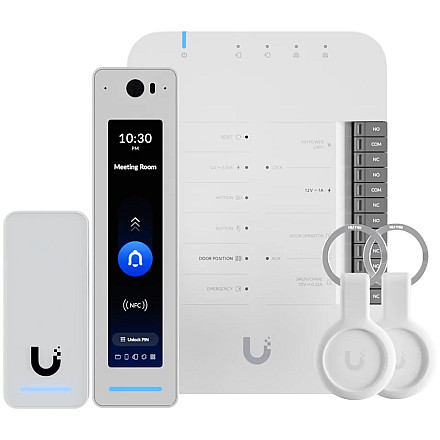 Ubiquity UA-G3-SK-Pro Starter kit that provides complete entry and exit control for a single door with two readers and Apple Touch Pass support, Door Hub, G3 Reader Pro, G3 Reader for door exit, or entry for an additional door, 2x Pocket Keyfobs - 1