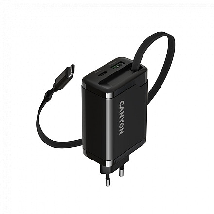 CANYON charger OnCharge 65RC Build-In Cable USB-C 65W 1xPD 1xQC EU Black - 1