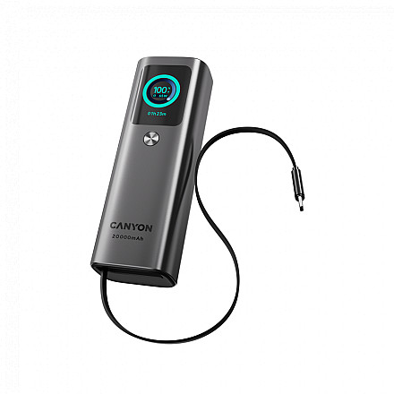 CANYON Built-in cable power bank OnPower 265 20000mAh 165W   Aluminium Dark grey - 1