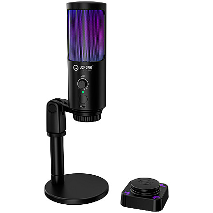 LORGAR SMP40, RGB Microphone with external mute button and metal stand, Black - 1