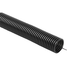 Rura instalacyjna giętka karbowana, peszel PVC, UV, 320N z pilotem 16/12 czarna 50m