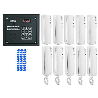Laskomex system domofonu 10 lokatorów, 1 wejście, czytnik rfid.
